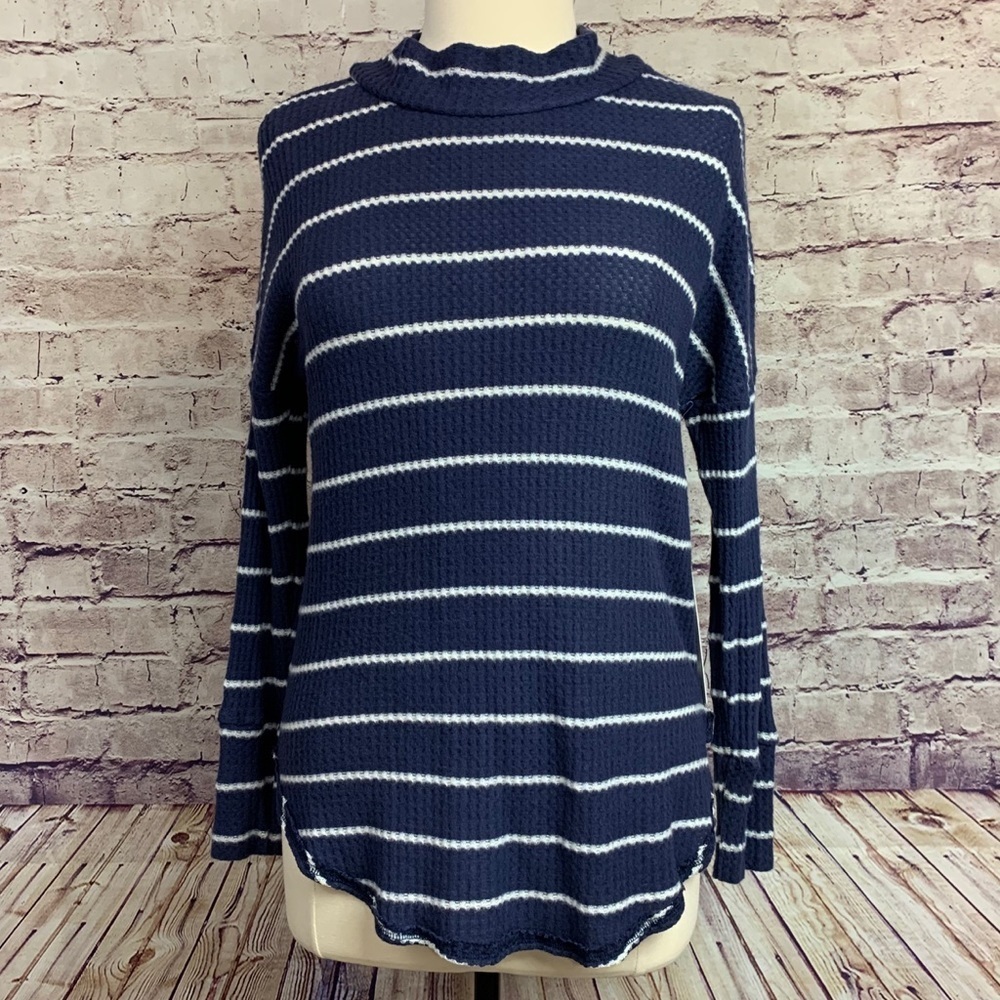 Caslon Navy White Striped Long Sleeve Knit Top